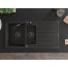 Mexen Andres granite sink with 1.5-bowl, drainer and Carla kitchen tap, black/gold - 6515-75-670700-70-B