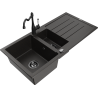 Mexen Andres 1.5-compartment granite sink with a drip tray and kitchen mixer tap Carla, Black/Gold - 6515-75-670700-70-B