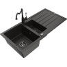 Mexen Andres granite sink with 1.5-bowl, drainer and Carla kitchen tap, black/gold - 6515-75-670700-70-B