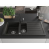Mexen Andres granite sink 1.5-bowl with drainer and kitchen faucet Carla, black/gold - 6515-75-670700-70