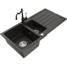 Mexen Andres 1.5-compartment granite sink with a drip tray and kitchen mixer tap Carla, Black/Gold - 6515-75-670700-70