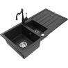 Mexen Andres granite sink 1.5-bowl with drainer and kitchen faucet Carla, black/gold - 6515-75-670700-70