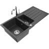 Mexen Andres 1.5-bowl granite sink with drainer and Carla kitchen faucet, black speckled - 6515-76-670700-00