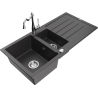 Mexen Andres granite sink 1.5-bowl with drainer and Carla kitchen tap, speckled black - 6515-76-670700-00