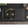Mexen Andres granite sink 1.5-bowl with drainer and kitchen faucet Carla, black speckled - 6515-76-670700-50