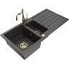 Mexen Andres granite sink 1.5-bowl with drainer and kitchen faucet Carla, black speckled - 6515-76-670700-50