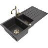 Mexen Andres granite sink 1.5-bowl with drainer and kitchen faucet Carla, speckled black - 6515-76-670700-50