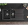 Mexen Andres 1.5-bowl granite sink with drainer and Carla kitchen faucet, black speckled - 6515-76-670700-70