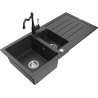 Mexen Andres granite sink 1.5-bowl with drainer and kitchen faucet Carla, speckled black - 6515-76-670700-70
