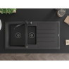 Mexen Andres 1.5-bowl granite sink with drainer and Carla kitchen faucet, black speckled - 6515-76-670700-70-B