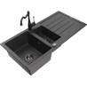 Mexen Andres 1.5-bowl granite sink with drainer and Carla kitchen faucet, black speckled - 6515-76-670700-70-B