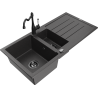 Mexen Andres granite sink 1.5-bowl with drainer and Carla kitchen faucet, black speckled - 6515-76-670700-70-B