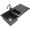 Mexen Andres 1.5-compartment granite sink with a drip tray and kitchen mixer tap Carla, spotted black - 6515-76-670700-76