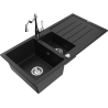 Mexen Andres 1.5-compartment granite sink with a drip tray and kitchen mixer tap Carla, Black - 6515-77-670700-00
