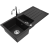 Mexen Andres granite sink 1.5-bowl with drainer and Carla kitchen faucet, black - 6515-77-670700-00