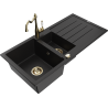 Mexen Andres 1.5-bowl granite sink with drainer and Carla kitchen faucet, black - 6515-77-670700-50