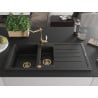 Mexen Andres 1.5-bowl granite sink with drainer and Carla kitchen faucet, black - 6515-77-670700-50