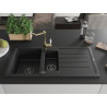Mexen Andres granite sink 1.5-bowl with drainer and Carla kitchen faucet, black - 6515-77-670700-50-B