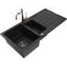 Mexen Andres 1.5-compartment granite sink with a drip tray and kitchen mixer tap Carla, Black - 6515-77-670700-50-B