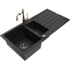 Mexen Andres granite kitchen sink 1.5-bowl with drainer and kitchen faucet Carla, black - 6515-77-670700-50-B