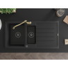 Mexen Andres granite kitchen sink 1.5-bowl with drainer and kitchen faucet Carla, black - 6515-77-670700-50-B