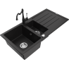 Mexen Andres 1.5-compartment granite sink with a drip tray and kitchen mixer tap Carla, Black - 6515-77-670700-70