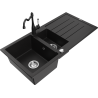 Mexen Andres granite sink 1.5-bowl with drainer and kitchen faucet Carla, black - 6515-77-670700-70