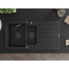 Mexen Andres 1.5-bowl granite sink with drainer and Carla kitchen faucet, black - 6515-77-670700-70-B