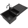 Mexen Andres 1.5-compartment granite sink with a drip tray and kitchen mixer tap Carla, Black - 6515-77-670700-70-B