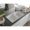 Mexen Tomas 2-bowl granite sink with kitchen faucet Carla, white - 6516-20-670700-00