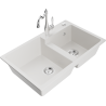 Mexen Tomas granite double-bowl sink with kitchen faucet Carla, white - 6516-20-670700-00