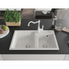 Mexen Tomas 2-Chamber Granite Sink with Kitchen Faucet Carla, White - 6516-20-670700-20