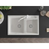 Mexen Tomas granite double-bowl kitchen sink with Carla faucet, white - 6516-20-670700-20