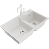 Mexen Tomas granite sink 2-chamber with Carla kitchen tap, white - 6516-20-670700-20