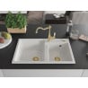 Mexen Tomas granite double-bowl kitchen sink with Carla tap, white - 6516-20-670700-50