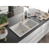 Mexen Tomas granite double-bowl sink with Carla kitchen tap, white - 6516-20-670700-50