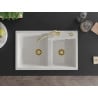 Mexen Tomas granite double-bowl kitchen sink with Carla tap, white - 6516-20-670700-50