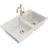 Mexen Tomas 2-compartment granite sink with a kitchen mixer tap Carla, White - 6516-20-670700-50