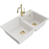 Mexen Tomas granite double-bowl kitchen sink with Carla tap, white - 6516-20-670700-50