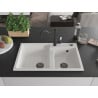 Mexen Tomas granite double-bowl kitchen sink with Carla faucet, white - 6516-20-670700-70