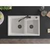 Mexen Tomas granite double-bowl kitchen sink with Carla faucet, white - 6516-20-670700-70