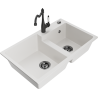 Mexen Tomas granite double-bowl kitchen sink with Carla faucet, white - 6516-20-670700-70