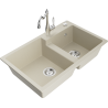 Mexen Tomas 2-bowl granite sink with kitchen faucet Carla, beige - 6516-69-670700-00