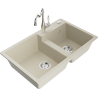 Mexen Tomas granite double-bowl sink with kitchen faucet Carla, beige - 6516-69-670700-00