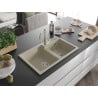 Mexen Tomas granite double-bowl kitchen sink with Carla faucet, beige - 6516-69-670700-69