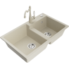 Mexen Tomas Carla Beige 2-Bowl Granite Sink with Kitchen Faucet - 6516-69-670700-69