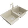 Mexen Tomas granite double-bowl kitchen sink with Carla faucet, beige - 6516-69-670700-69