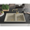 Mexen Tomas granite double-bowl sink with Carla kitchen faucet, beige - 6516-69-670700-50