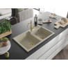 Mexen Tomas granite double-bowl sink with Carla kitchen faucet, beige - 6516-69-670700-50