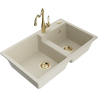 Mexen Tomas 2-compartment granite sink with Carla kitchen faucet, beige - 6516-69-670700-50